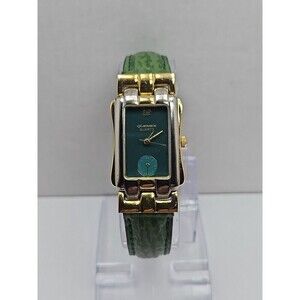 Quemex Art Deco Tank Watch Green Dial Two Tone Gold Silver Quartz New Battery